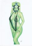 1girl alien big_breasts breasts female female_alien female_only fishnet_clothes green_skin looking_at_viewer mostly_nude oola return_of_the_jedi solo sophie_dee star_wars tim_grayson twi&#039;lek white_background 