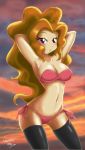  1girl adagio_dazzle adagio_dazzle_(eg) armpit danmakuman equestria_girls female female_only friendship_is_magic hands_behind_head long_hair looking_at_viewer mostly_nude my_little_pony nipple_outline panties side-tie_panties solo standing stockings 