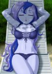  1girl bra breasts closed_eyes equestria_girls female female_only friendship_is_magic hands_behind_head long_hair lying mostly_nude my_little_pony outdoor outside panties princess_luna princess_luna_(mlp) solo uotapo vice_principal_luna 