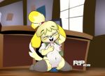 1girl animal_crossing animal_crossing_new_leaf anthro areola breasts canid canine canine_humanoid cute dildo dildo_in_pussy dildo_sitting dog doubutsu_no_mori erect_nipples female female_masturbation female_only furry hair_tie insertion isabelle_(animal_crossing) isabelle_after_hours jingle_bell mammal masturbation navel nintendo nipples penetration ponytail pussy r!p secretary self_fondle sex_toy shih_tzu shizue_(doubutsu_no_mori) solo_female thick_ass thick_legs thick_thighs vaginal vaginal_insertion vaginal_penetration video_games yellow_fur