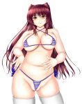 1girl areola_slip areolae big_breasts bikini blush breasts curvy erect_nipples fat_mons female kousaka_tamaki large_breasts long_hair looking_at_viewer navel nipples otone_(artist) red_hair shiny shiny_skin simple_background smile solo spread_navel standing string_bikini striped striped_bikini striped_swimsuit swimsuit thick_thighs to_heart to_heart_2 twin_tails uncensored white_background