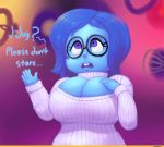 blue_hair blue_skin disney english_text glasses inside_out pixar sadness_(inside_out) text