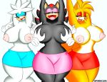  2015 anthro areola big_breasts breast_grab breasts canine clothed clothing crossgender erect_nipples female fox furry half-dressed hedgehog huge_breasts laugh mammal miles_&quot;tails&quot;_prower nipples shadow_the_hedgehog silver_the_hedgehog sonic_(series) supersonicrulaa tears topless 