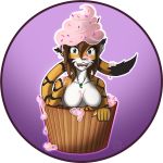  2015 anthro blue_eyes breasts claws cupcake fauna_(character) feline female food furry hand_wraps leoian mammal nude paws project2nd 