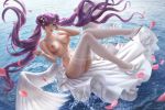  1girl 1girl 3:2_aspect_ratio areola bangs bare_shoulders berrytreat big_breasts blush breasts clavicle cleavage dress high_resolution large_filesize long_hair looking_at_viewer nipples nude ocean original purple_hair tied_hair twin_tails very_high_resolution white_dress wickellia wings 