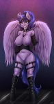  2015 anthro areola belt big_breasts boots bottomless breasts clothed clothing collar dominatrix elbow_gloves equine eyeshadow eyewear fan_character female freckles friendship_is_magic furry glasses gloves hair half-dressed horn leather looking_at_viewer makeup mammal moon moonbrush_(mlp) my_little_pony nipples piercing ponytail purple_eyes purple_hair pussy replica_(artist) riding_crop ring rubber solo spiked_collar spikes strap winged_unicorn wings 