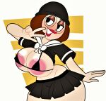  family_guy glasses hat huge_breasts large_areolae meg_griffin micro_bra miniskirt thighs 