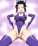  1girl alluring alternate_costume breasts kimetsu_no_yaiba kochou_shinobu leotard medium_breasts purple_eyes revealing_clothes short_hair 