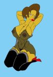  arms_behind_head breasts cagilor3666 caglior3666_(artist) edna_krabappel g-string huge_breasts lipstick nipples posing red_shoes see-through see_through stockings the_simpsons 