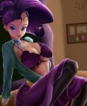  1_girl 1girl blue_eyes bra breasts female female_only friendship_is_magic humanized indoors long_hair long_purple_hair looking_at_viewer my_little_pony open_clothes partially_clothed purple_bra purple_hair rarity rarity_(mlp) skirt solo unbuttoned 