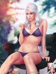  1girl a_song_of_ice_and_fire bra breasts daenerys_targaryen female female_human female_only game_of_thrones human long_hair looking_at_viewer midarteli mostly_nude panties sitting solo underwear white_hair 