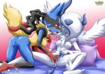  2girls absol ass barefoot bbmbbf blush breasts horny lucario mega_absol mega_lucario multiple_girls nintendo palcomix pokemon pokepornlive soles toes yuri 