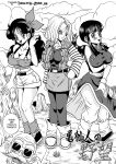  android_18 big_breasts breasts chichi clothing comic dragon_ball dragon_ball_z launch monochrome pyramid_house 