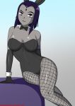  1girl animal_ears big_breasts breasts bunny_ears bunny_girl bunnysuit clothed curvaceous dc_comics detached_collar female female_only fishnets forehead_jewel grey_skin high_resolution looking_at_viewer purple_eyes purple_hair raven_(dc) seductive short_hair teen_titans thick_thighs thighs twistedscarlett60 very_high_resolution 