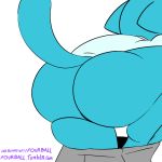  1girl anthro ass big_ass blue_fur bottomless cat close-up clothed clothing feline fourball fur furry half-dressed mammal nicole_watterson plain_background rear_view skirt the_amazing_world_of_gumball thick_thighs undressing 