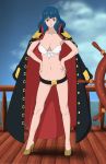 anaxus big_breasts blue_hair breasts cleavage ein_(one_piece) female female_only looking_at_viewer marine one_piece red_eyes solo 