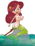 ass ass big_breasts blue_eyes breasts butthole green_tail helix marina_(zig_and_sharko) mermaid mermaid_tail nipples ocean open-mouth_smile open_eyes open_mouth red_hair sea shiny shiny_hair shiny_skin sitting sitting_on_rock vaginal white_background xilam zig zig_and_sharko