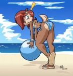  beach from_behind sally_acorn sonic_(series) swimsuit 