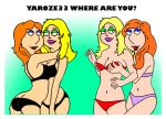  american_dad ass bikini blonde_hair crossover family_guy francine_smith groping lois_griffin make_up red_hair sexy_ass text yaroze33_(artist) 