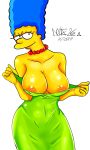  1girl areola areola_slip blue_hair breasts delta26 exposed_breasts female female_only flashing hair hips large_breasts looking_at_viewer marge_simpson milf nipple_slip nipples shirt_pull smile teasing the_simpsons transparent_background undressing yellow_skin 
