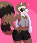  anthro bulge clothed clothing furry guardians_of_the_galaxy male mammal raccoon rocket_raccoon sssonic2 sweat tight_clothing towel 