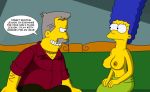  areolae big_breasts blue_hair breasts cheating hair marge_simpson milf navel nipples shirt_pull the_simpsons yellow_skin 