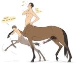 2boys alternate_version_available anatomically_correct animal_genitalia annoyed anthro awkward big_penis big_testicles black_hair blush brown_fur centaur cute dad duo edit english_text erect family fantasy father father_and_son furry grey_fur hair hooves horse horsecock hubedihubbe male male_only multiple_boys mythological nude penis sheath size_difference son stallion tail taur testicle testicles text yaoi young