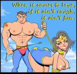  bent_over big_ass big_breasts chain dc_comics erect_nipples larrymalone_(artist) riding_crop slave_collar smile spank spanked spanking superman topless wonder_woman 