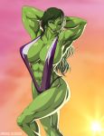  big_breasts bikini breasts green_hair green_skin hair jennifer_walters marvel muscle she-hulk 