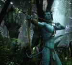  2015 abs alien archer arrow avatar biceps blue_body blue_skin bow clothed clothing edit flaccid forest hair half-dressed humanoid hunter jake_sully james_cameron&#039;s_avatar jungle knife loincloth male movie muscle na&#039;vi navel necklace nipples pandora pecs penis photo_manipulation photomorph semi-furry testicles thurinion tree vein 