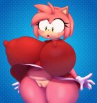  1girl 1girl absurd_res amy_rose anthro big_breasts big_breasts black_nose blush breasts cham22 clothed clothing collaboration digital_media_(artwork) erect_nipples eulipotyphlan eyelashes full_of_milk genitals gloves handwear hedgehog high_res huge_breasts imminent_lactation mammal nipple_outline no_panties open_mouth pussy sadflowerhappy sega sega sexy sexy_body sexy_breasts smelly_pussy sonic_the_hedgehog_(series) thick_thighs wide_hips 