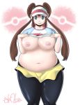  1girl areola big_ass big_breasts blue_eyes breasts brown_hair chubby creatures_(company) double_bun exposing_breasts female_protagonist_(pokemon_bw2) flashing game_freak humans_of_pokemon inverted_nipple leggings mei_(pokemon) nintendo plump pokemon pokemon_(anime) pokemon_(game) pokemon_black_2_&amp;_white_2 pokemon_black_and_white pokemon_bw pokemon_bw2 rosa_(pokemon) shirt_pull strobe_(artist) thick_thighs twin_tails visor 