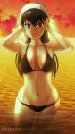  1girl 1girl 1girl alluring asian asian_female beach big_breasts breasts cleavage female_only ocean posing shixio8 spy_x_family sunset yor_briar 
