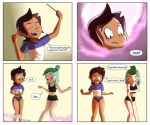 1girl 2_girls amity_blight blush clothing comic dark-skinned_female dialogue disney disney_channel embarrassed english_text euf female_only human latina light-skinned_female lost_clothes low_res luz_noceda magic panties text the_owl_house underwear