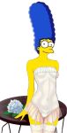  breasts marge_simpson panties stockings table the_simpsons white_background yellow_skin 