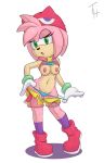 1girl 2015 amy_rose anthro areola belly big_breasts breasts erect_nipples female_only hedgehog mammal midriff navel nipples sega solo_female sonic_runners sonic_the_hedgehog_(series) the_other_half undressing