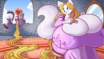  1girl 2015 anthro big_breasts blonde_hair breasts canine cat cleavage clothed clothing feline fox hair huge_breasts hyper hyper_breasts jaeh long_hair male mammal smile 