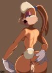  1girl 2014 anthro anus ass breasts butt_grab clothing crazedg gaping gaping_anus gloves green_eyes hand_on_butt lagomorph lola_bunny looking_at_viewer looking_back looney_tunes mammal open_mouth pussy rabbit rear_view sideboob spread_butt spreading warner_brothers 