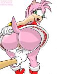  1girl 2014 2015 amy_rose anthro anus ass assisted_nudity bent_over big_ass black_nose clitoris clothing darkneji duo gloves green_eyes habbodude hair hedgehog looking_at_viewer looking_back mammal open_mouth outside panties panty_pull pink_hair pink_skin pussy rear_view rule34rox sega skirt standing underwear upskirt 