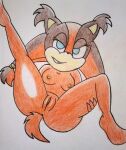1girl badger blue_eyes breasts mobian_(species) nude pussy rdk sonic_boom sonic_the_hedgehog_(series) spread_legs sticks_the_jungle_badger