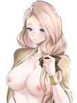 1girl 1girl 1girl areola big_breasts blonde_hair blue_eyes blush bow bracelet breasts breasts_out_of_clothes female_focus female_only female_solo fire_emblem fire_emblem:_fuukasetsugetsu garreg_mach_monastery_uniform hair_bow hair_ornament huge_breasts jewelry long_hair looking_away mercedes_von_martritz nintendo nipples no_bra open_clothes portrait presenting presenting_breasts simple_background the_kingduke tommietomm white_background 