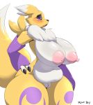  1girl 1girl 2015 anthro areola big_breasts blush breasts digimon erect_nipples huge_breasts nipples nude plankboy pussy renamon 