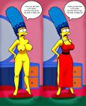  big_breasts breasts dress marge_simpson nipples nude pussy the_simpsons yellow_skin 