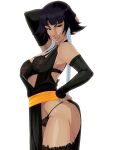  1girl 1girl :d bare_shoulders black_bra black_hair bleach breasts female_focus female_only hand_on_hip hips lips looking_at_viewer medium_breasts short_hair smile soifon solo_female solo_focus thick_thighs thighs tovio_rogers underwear 