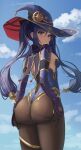  1girl ass female_focus female_only genshin_impact grabbing_own_ass long_hair mona_(genshin_impact) onedoo solo_female solo_focus video_game_character video_game_franchise 