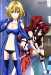  2girls absurd_res absurdres angelise_ikaruga_misurugi blonde blonde_hair blue_eyes boots breasts cleavage cross_ange female fingerless_gloves gloves hair high_res highres hilda_(cross_ange) long_hair megami multiple_girls navel official_art red_eyes red_hair sawada_mika serious short_hair sunrise_(company) twintails 