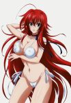  1_girl 1girl absurd_res absurdres ahoge alluring bikini blue_eyes breasts cameltoe high_school_dxd highres huge_ahoge huge_filesize large_breasts long_hair nipples official_art red_hair redhead rias_gremory side-tie_bikini smile solo standing swimsuit thighhighs trading_card very_long_hair white_bikini white_swimsuit 