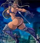  1girl alluring arms ass big_ass black_hair breasts dark-skinned_female dark_skin dreadlocks ebony from_behind frostyfins gloves hips jumping legs long_hair looking_at_viewer looking_back master_raven micro_bikini mostly_nude muscle muscular_female namco parted_lips sexy shoes sideboob slut standing stockings tekken tekken_7 thick_thighs thong toned two_tone_hair weapon 