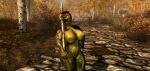  1girl 1girl argonian battle_axe muscular nude the_elder_scrolls 