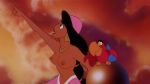 1girl aladdin_(series) alluring bird black_hair breasts disney earrings female female_human iago pants parrot partially_clothed pointing princess_jasmine topless 